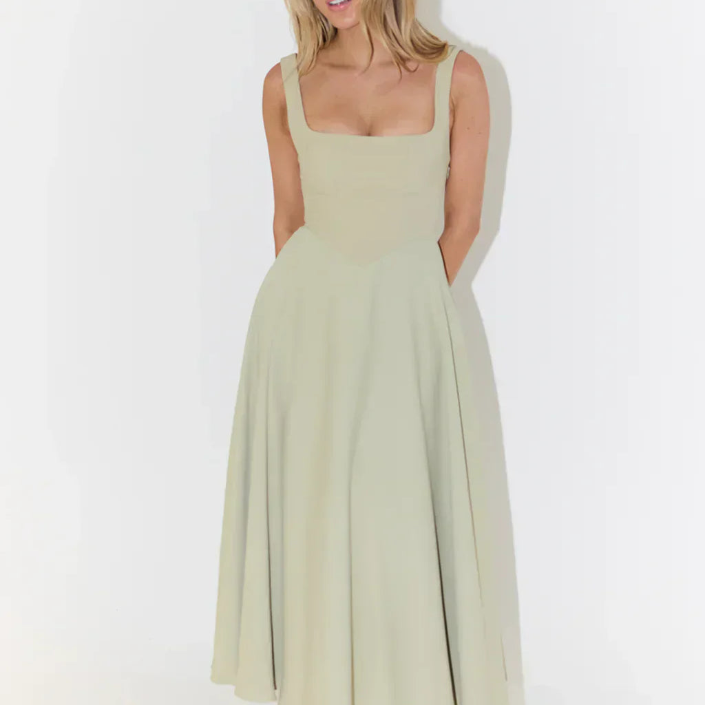 Women’s Square Neck Midi Dress – Flared A-Line