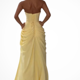 Women's Strapless Maxi Dress - Ruched Bodice and High Side Split