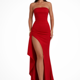 Women's Strapless Maxi Dress - Wedding Guest Dress with Side Thigh Split