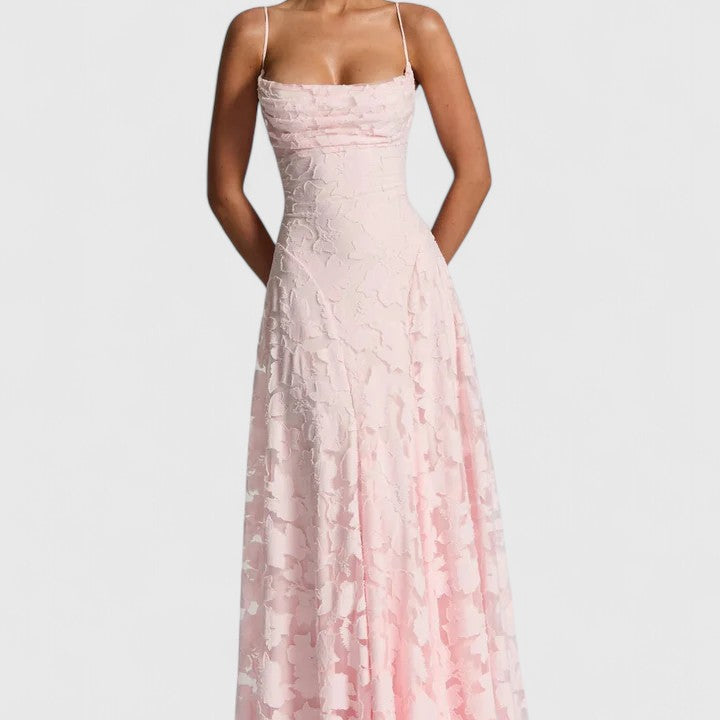 Women's Strappy Back Wedding Guest Maxi Dress Textured Fabric