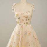 Women's Sleeveless Floral Embroidered Mini Dress - Layered Skirt Style