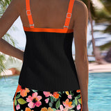 Women's Tankini Swimsuit Flattering Swimwear Set Tummy Control Ribbed Top Shorts