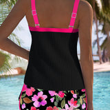 Women's Tankini Swimsuit Flattering Swimwear Set Tummy Control Ribbed Top Shorts