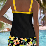 Women's Tankini Swimsuit Flattering Swimwear Set Tummy Control Ribbed Top Shorts