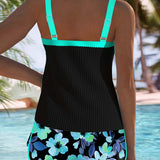 Women's Tankini Swimsuit Flattering Swimwear Set Tummy Control Ribbed Top Shorts