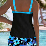 Women's Tankini Swimsuit Flattering Swimwear Set Tummy Control Ribbed Top Shorts