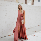 Women’s Tie-Waist Sleeveless Maxi Dress - Wedding Guest Dress with Smooth-Touch Weave