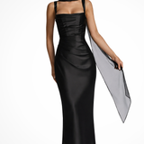 Women's Wedding Guest Maxi Dress - Square Neck and Scarf Detail