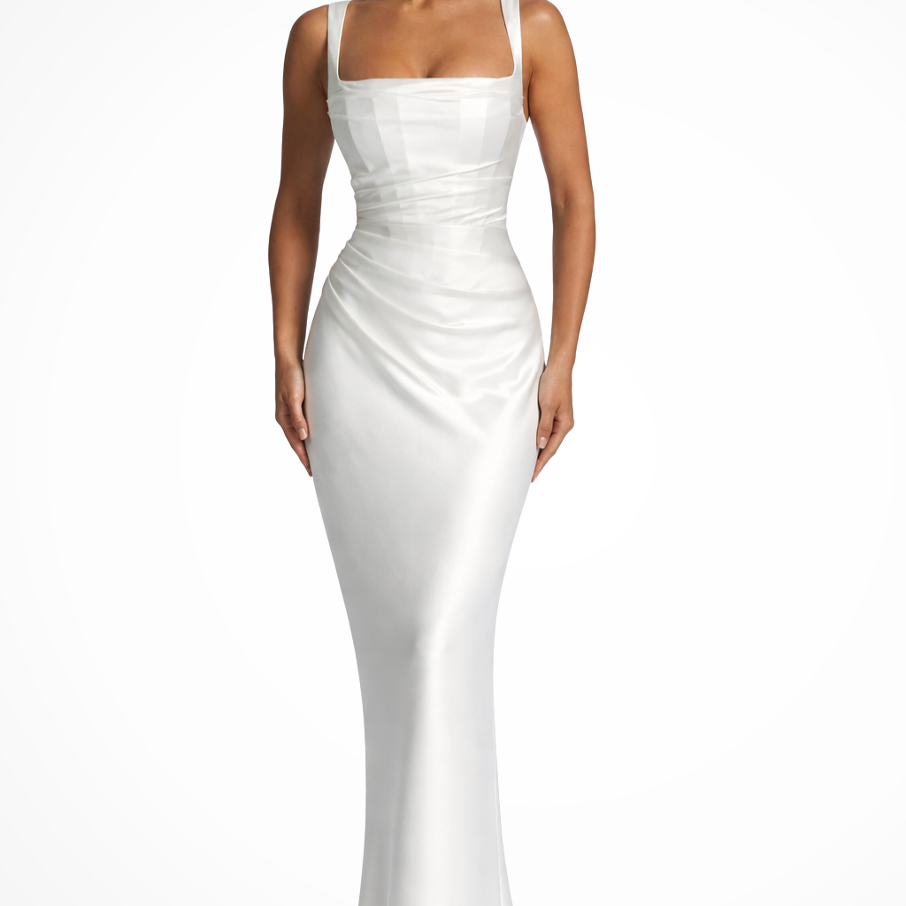 Women's Wedding Guest Maxi Dress - Square Neck and Scarf Detail