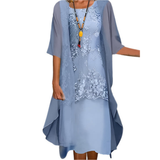Women's Wedding Guest Midi Dress Flowing Design and Transparent Sleeves