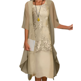 Women's Wedding Guest Midi Dress Flowing Design and Transparent Sleeves
