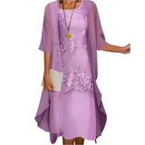 Women's Wedding Guest Midi Dress Flowing Design and Transparent Sleeves