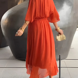 Women's Wrap Maxi Dress Plunging V Neck with Ruffled Handkerchief Hem