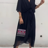 Women's Wrap Maxi Dress Plunging V Neck with Ruffled Handkerchief Hem