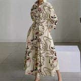 Women's Wrap Midi Dress Collared Long Sleeve