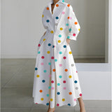 Women's Wrap Midi Dress Collared Long Sleeve