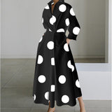 Women's Wrap Midi Dress Collared Long Sleeve
