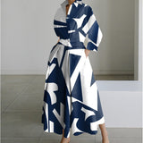 Women's Wrap Midi Dress Collared Long Sleeve
