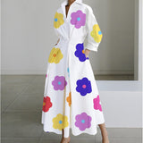 Women's Wrap Midi Dress Collared Long Sleeve