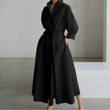 Women's Wrap Midi Dress Collared Long Sleeve