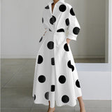 Women's Wrap Midi Dress Collared Long Sleeve
