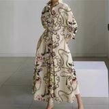 Women's Wrap Midi Dress Collared Long Sleeve