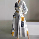 Women's Wrap Midi Dress Collared Long Sleeve