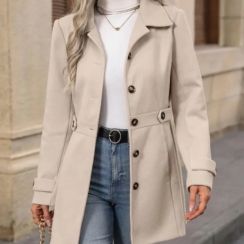Wool Blend Long Coat for Women