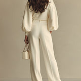 Women’s Knit Two Piece Set – Crew Neck & High Waist Set