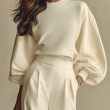 Women’s Knit Two Piece Set – Crew Neck & High Waist Set