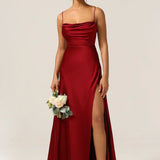 Satin Cowl Neck Maxi Dress with Side Slit