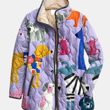 Casual Quilted Jacket with Dog Print