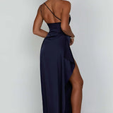 One Shoulder Satin Maxi Dress – Elegant High Slit Evening Gown