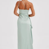 One-Shoulder Satin Maxi Dress with High Slit