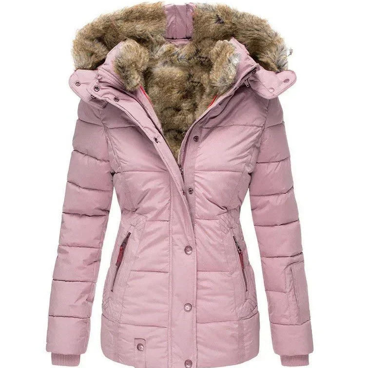 Luxury Winter Puffer Jacket with Faux Fur Hood and Quilted Design