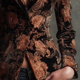 Women’s Black And Bronze Floral Print Tailored Blazer