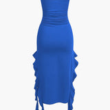 Strapless Fringe Hem Bodycon Midi Dress