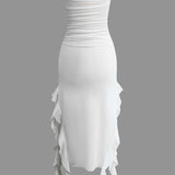 Strapless Fringe Hem Bodycon Midi Dress