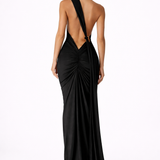 Beth One Shoulder Backless Ruched Wedding Guest and Race Day Maxi Dress