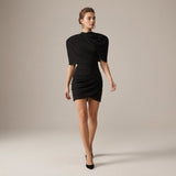 Puff Sleeve Bodycon Mini Dress with High Neck
