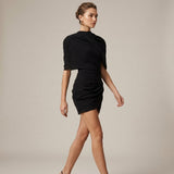 Puff Sleeve Bodycon Mini Dress with High Neck