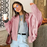 Bomber Jacket Zip Front Cropped Pointed Collar Women's