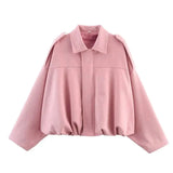Bomber Jacket Zip Front Cropped Pointed Collar Women's