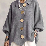 Oversized Collared Cardigan With Large Metal Buttons