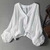 Amysaint | Cotton Linen Blouse Batwing Sleeves Button Detail