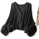 Amysaint | Cotton Linen Blouse Batwing Sleeves Button Detail