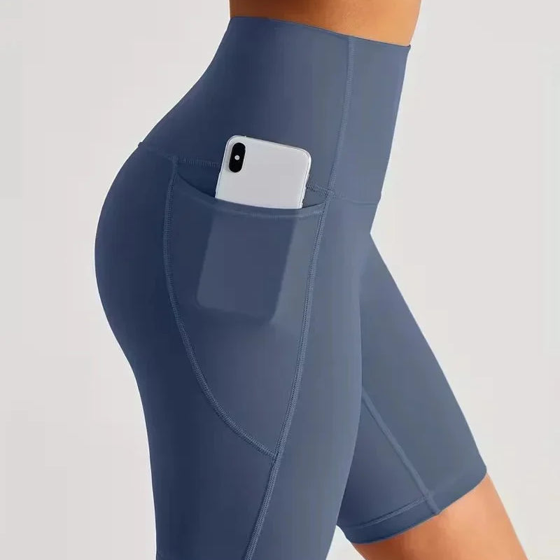 Women's High-Waisted Sport Biker Shorts with Side Pocket