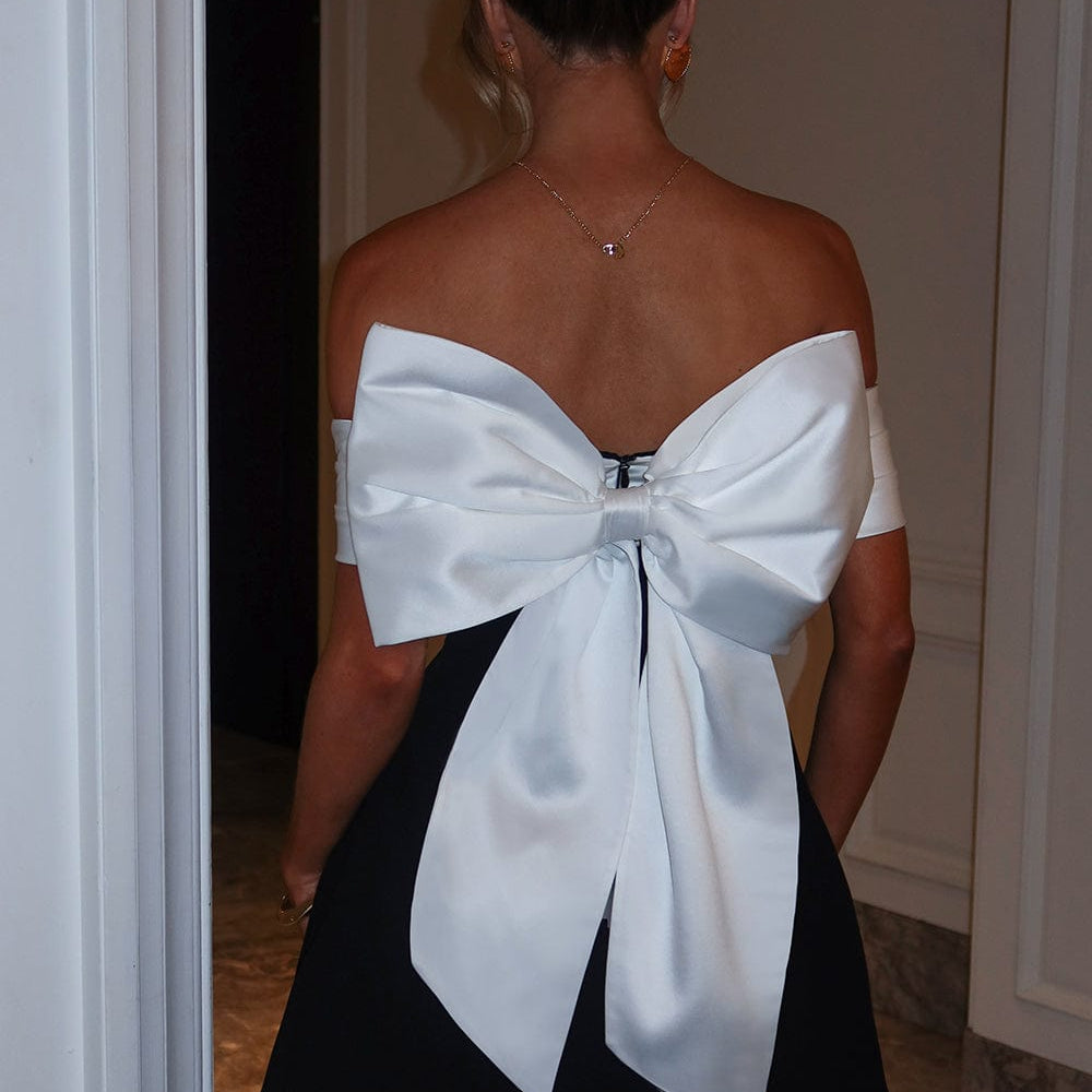 Off Shoulder Bow Back Mini Dress – Flared Party Dress
