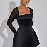 Square Neck Puff Sleeve Mini Dress – Elegant A-Line Party Dress