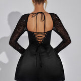 Square Neck Puff Sleeve Mini Dress – Elegant A-Line Party Dress